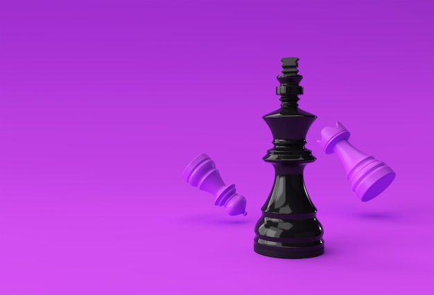 3D Render Realistic Chess King Rook und Bauernsoldat Illustration Design.