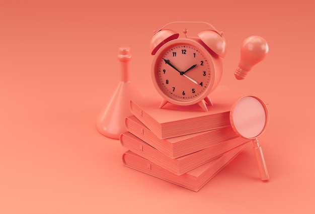 3D Render Reloj con libros en estilo minimalista Ilustración