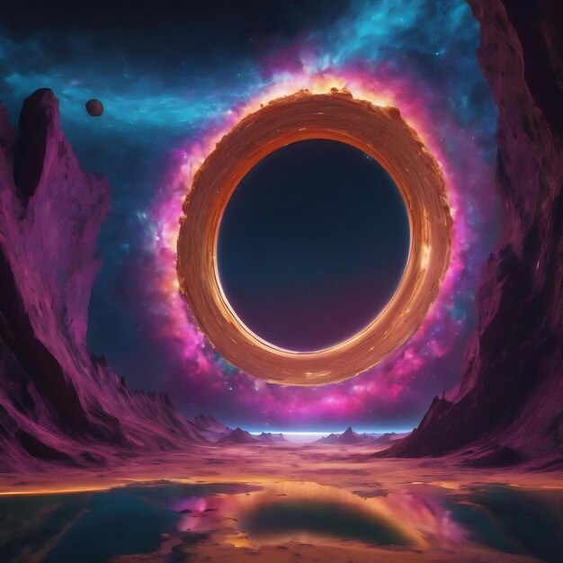 3d render resumen fondo cósmico paisaje redondo portal