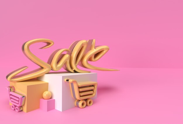 3D Render Resumen Venta Texto Display Productos Publicidad. Diseño de ilustración de cartel de volante.