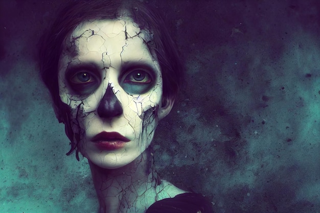 Foto 3d render retrato espeluznante abstracto de cara fracturada almas perdidas en la ilustración de halloween 3d
