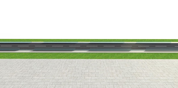 3D Render road con túnel y greenfield aislado sobre fondo blanco Vista lateral