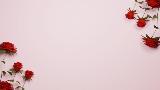 3D render rosas vermelhas em fundo rosa