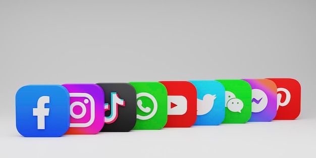 3D-Render-Social-Media-Logos Hintergrund