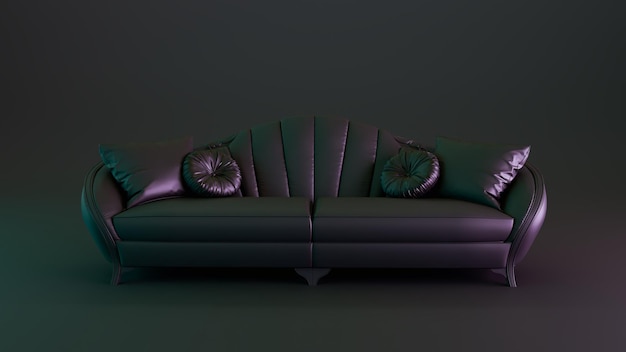 3D Render de sofá negro sobre un fondo oscuro fauteuil noire