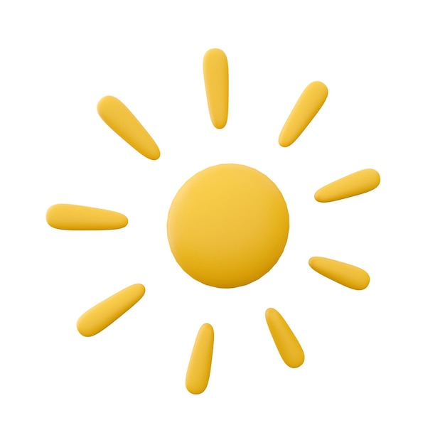 3D-Render Sonne gelb Wettersymbol 3D-Render-Symbol-Design 3D-Render-Sonne-Symbol auf weißem Hintergrund