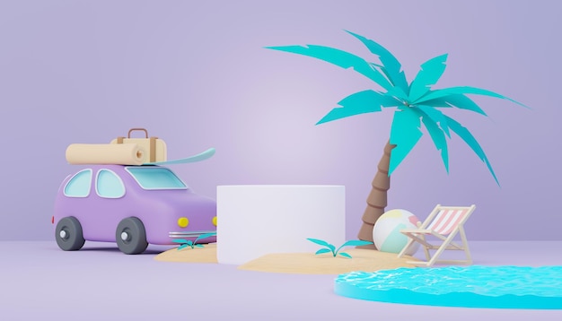 3d render Soporte de podio de venta de verano para mostrar el producto Escena de vacaciones en la playa en verano para maqueta