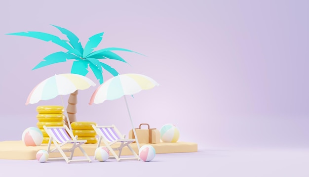 3d render Soporte de podio de venta de verano para mostrar el producto Escena de vacaciones en la playa en verano para maqueta