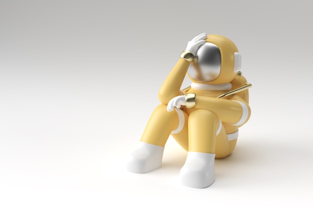 3D Render Spaceman Astronaut Dolor de cabeza, Decepción, Caucásico cansado o Diseño de ilustración 3d de Gesto de vergüenza.