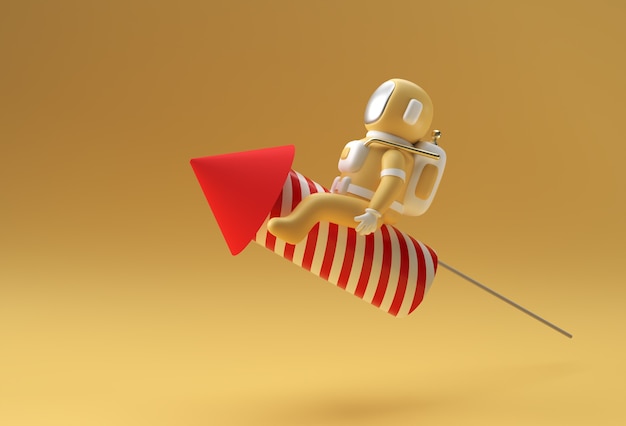 3D Render Spaceman Astronaut Fliegen mit Rakete 3D-Illustration Design.