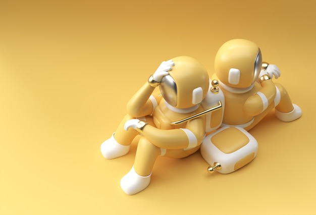 3D Render Spaceman Astronaut Kopfschmerzen, Enttäuschung, müde Kaukasier oder Scham Geste 3D-Illustration Design.