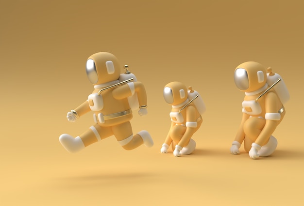 3d render spaceman astronaut running 3d illustration design.