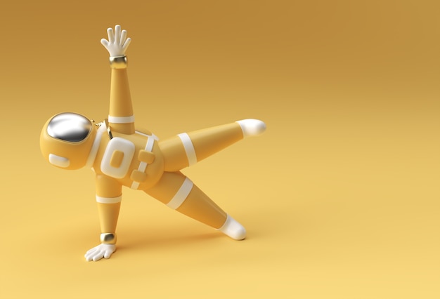 3D Render Spaceman Astronaut stehend eine Hand Yoga Pose 3D-Illustration Design.