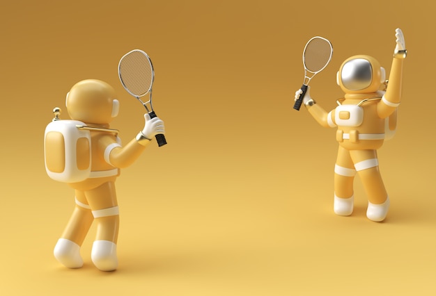 3D Render Spaceman Astronaut Tennis spielen, 3D-Illustration Design.