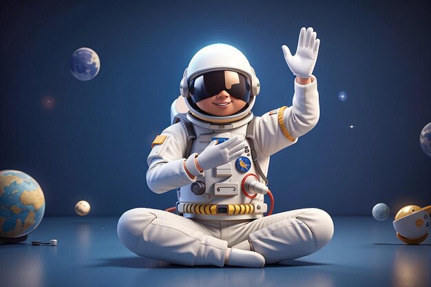 3d Render Spaceman Astronaut Yoga Gestures Diseño de ilustraciones en 3d