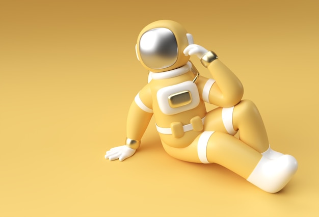 3D Render Spaceman El astronauta piensa, decepción, diseño de ilustración 3d de gestos caucásicos cansados.