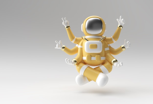 3D Render Spaceman Astronauta Yoga Gestos Diseño de ilustración 3d.