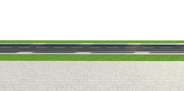 3D-Render Straße mit Tunnel und Greenfield isoliert auf weißem Hintergrund Seitenansicht