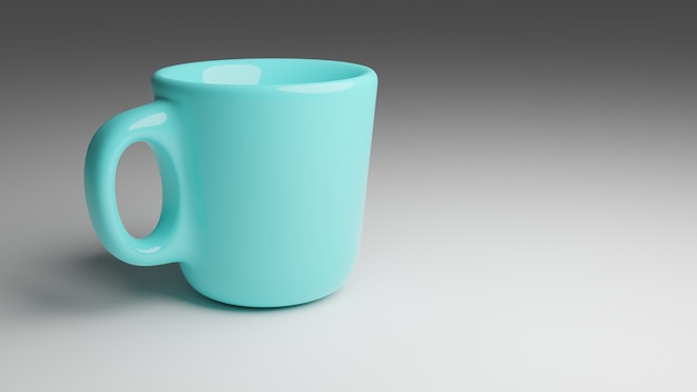 3D Render Una taza de café azul sobre un fondo blanco.