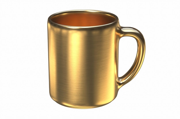 Foto 3d render de taza de té de oro aislado en blanco