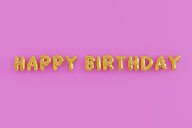 3D Render texto de globo dorado de feliz cumpleaños sobre fondo rosa. Feliz cumpleaños a tu logo, tarjeta