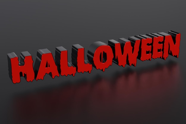 Foto 3d render texto de halloween. letras del alfabeto de terror escritas con sangre, fuente de sangrado aterrador o noche malvada.