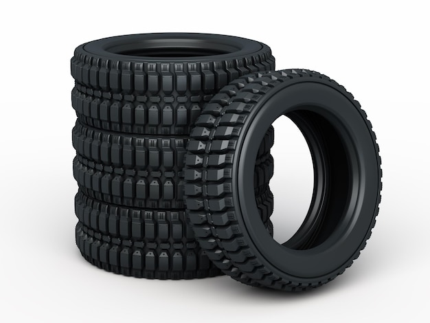 3d render Tire vista en perspectiva aislada en blanco y corte de la ruta