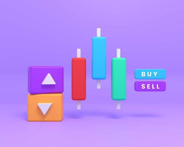 3d render trading plataforma de compra y venta con gráfico de velas