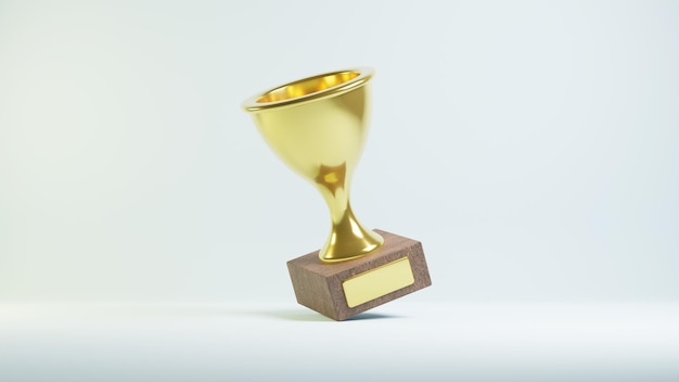 3d render trofeo dorado con fondo azul