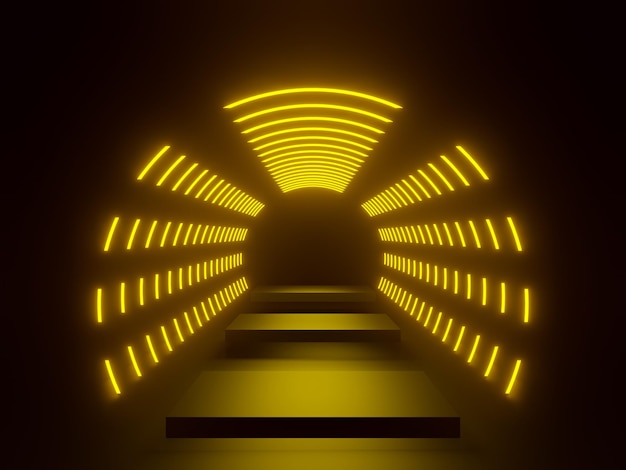 3D render túnel de neón amarillo