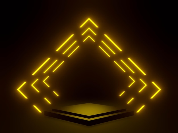 3D render túnel de neón amarillo