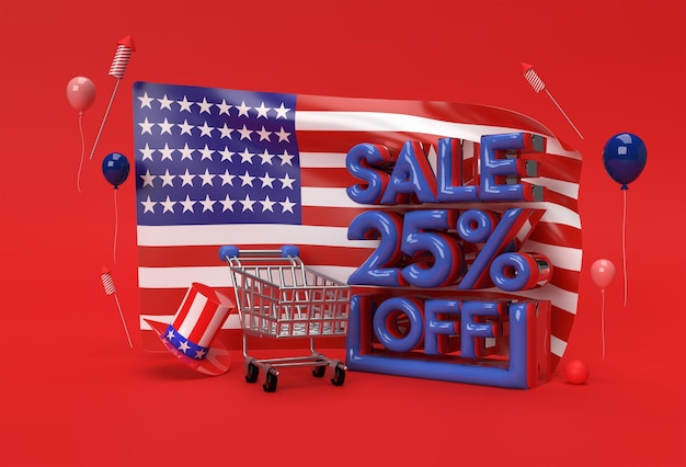 3D Render Usa flag 4 de julio USA Independence Day Concept 25 Sale OFF Descuento Banner