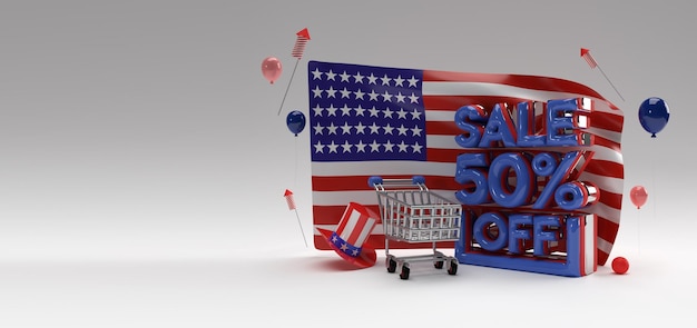 3D Render Usa flag 4 de julio USA Independence Day Concept 50 Sale OFF Descuento Banner