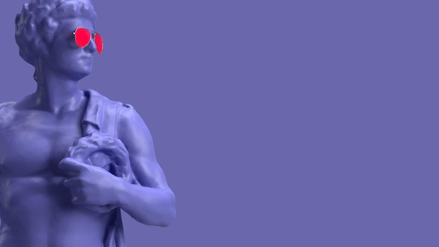 3D Render Very Peri color violeta una estatua de un hombre con el torso desnudo