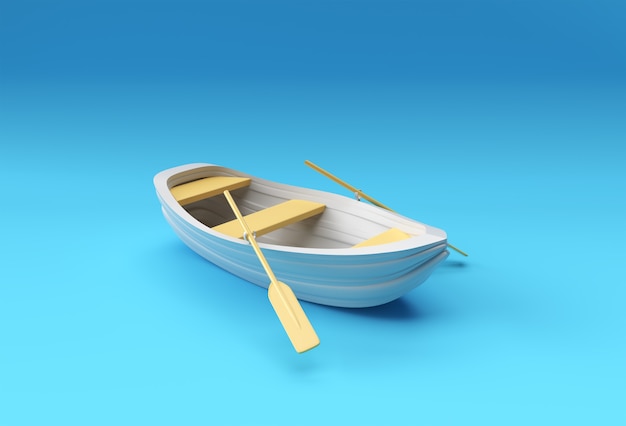 3d render viejo bote de remos aislado sobre fondo azul.