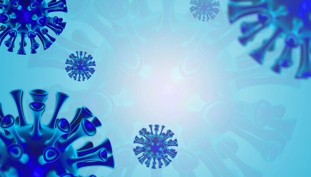 3D render vírus azul em fundo azul claro