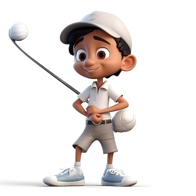 3D-Render von Little Boy mit Golfball und weißem Visier