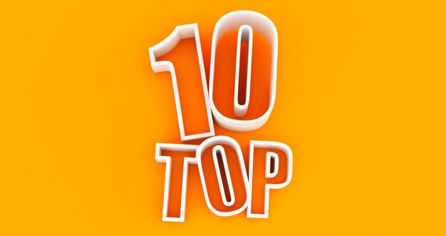 Foto 3d-render von weißen top 10 isoliert auf gelbem hintergrund, bewertung, top ten