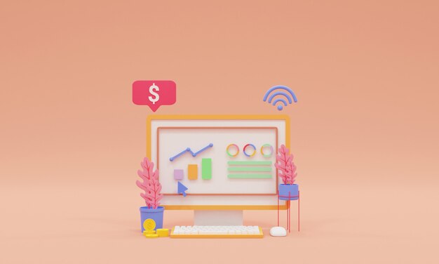 3d render web analytics y concepto de marketing seo
