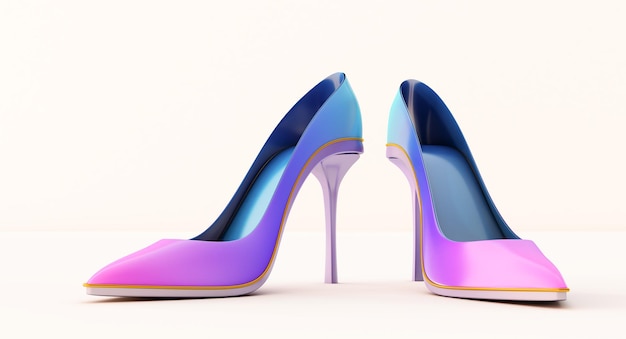 3D Render de zapatos de mujer Glamour en tacones altos aislado sobre fondo blanco.