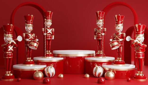 3D-Render-Zylinder-Podium in Weihnachten Weihnachtsmann und Weihnachtsbaum Geschenkboxen Band Produkt Parfüm Promotion Verkauf Präsentation Kosmetik auf Hintergrundfarbe