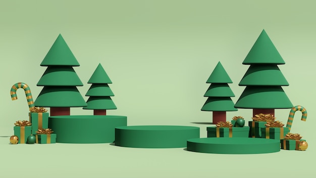 3D-Renderbild-Mock-up-Podium mit leerem Platz für Weihnachten und NeujahrProduktpräsentation