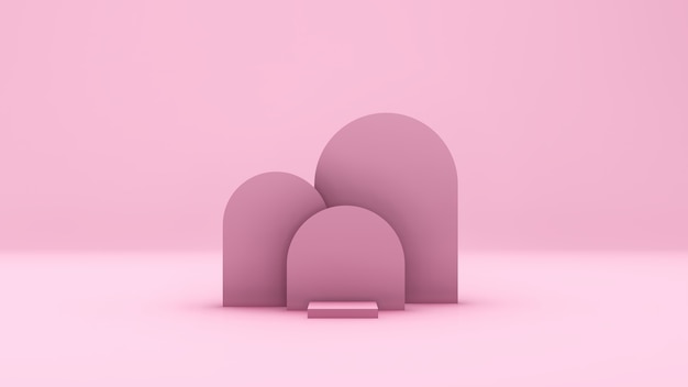 3D-Renderbild rosa Podium mit rosa Hintergrund für Produktanzeige Werbung