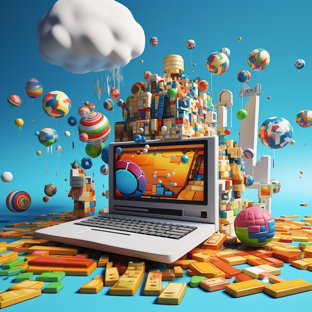 3D-Rendered-Foto von Cartoon-Cartoon von Computer