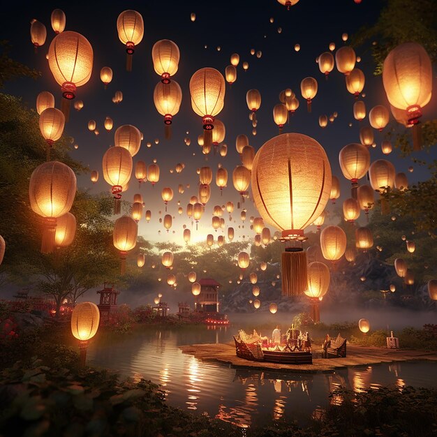 3D-Rendered-Fotos des Laternenfestivals