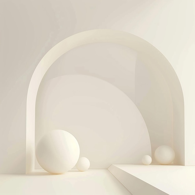 3D-Rendered-Fotos mit weißem und elfenbeinfarbenem einfachen Hintergrund