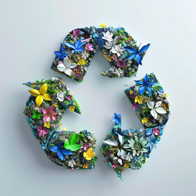 3D-Rendered-Fotos von Recycle und Save the Environment-Themen-Fotos mit weißem Hintergrund