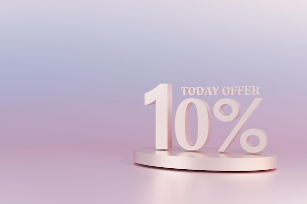 3D Rendering 10 por ciento de descuento con espacio libre para enviar mensajes de texto sobre fondo rosa pastel Oferta especial 10 Etiqueta de descuento Super oferta de venta y mejor vendedor