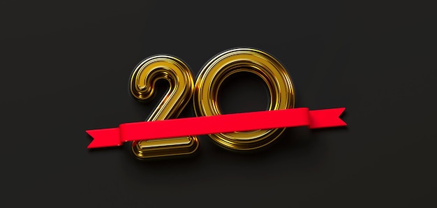 3D rendering 20 cumpleaños letras doradas