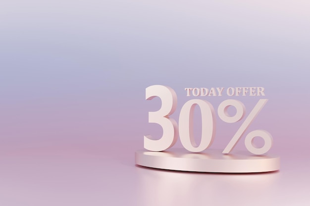 3D Rendering 30 por ciento de descuento con espacio libre para enviar mensajes de texto sobre fondo rosa pastel Oferta especial 30 Etiqueta de descuento Super oferta de venta y mejor vendedor